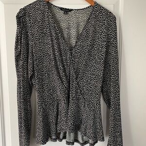 Banana Republic Black and White Dot Wrap-Style Long Sleeve Top
